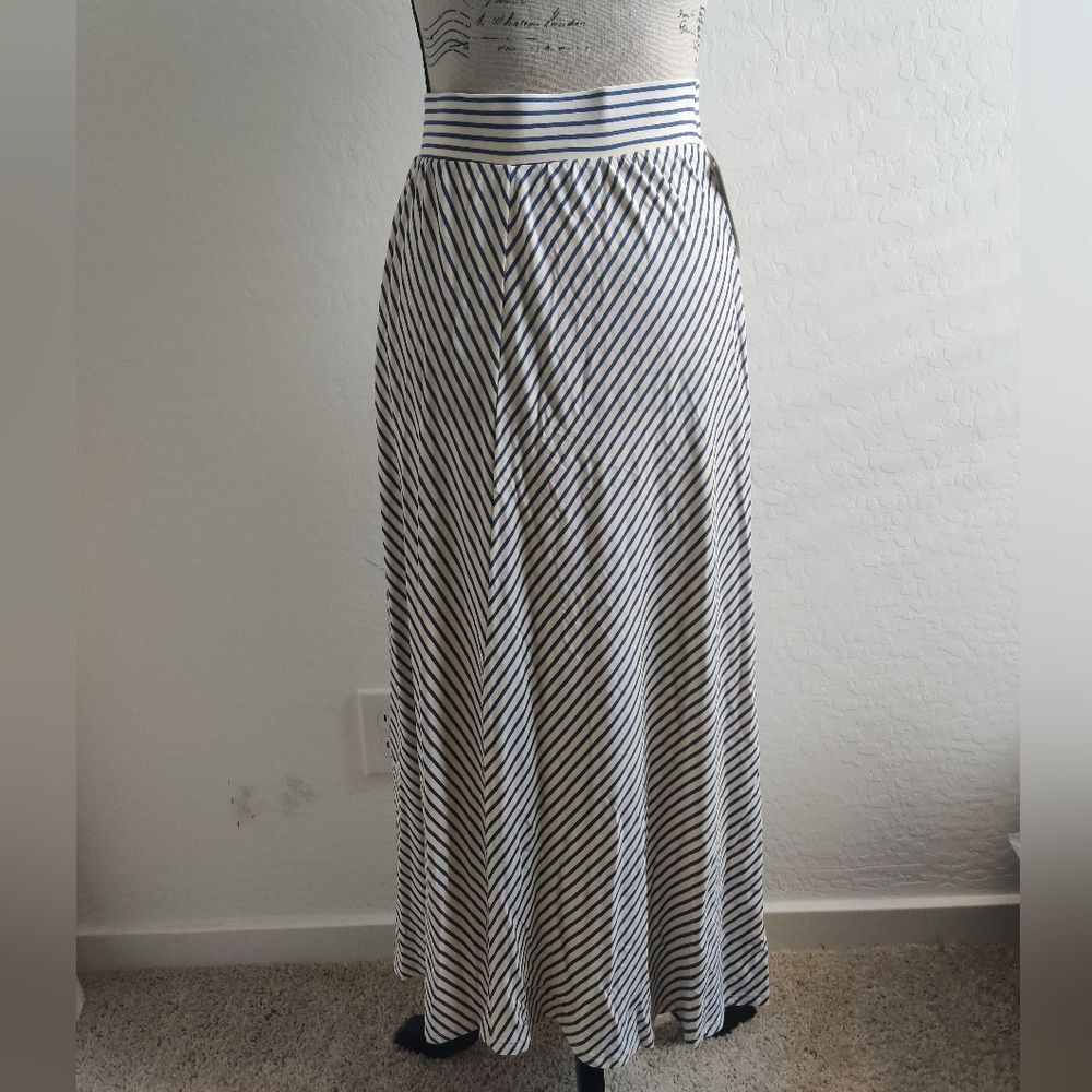🆕 Cherokee White & Navy Blue Striped A-Line Maxi Skirt Coastal Resort_14/16/XL
